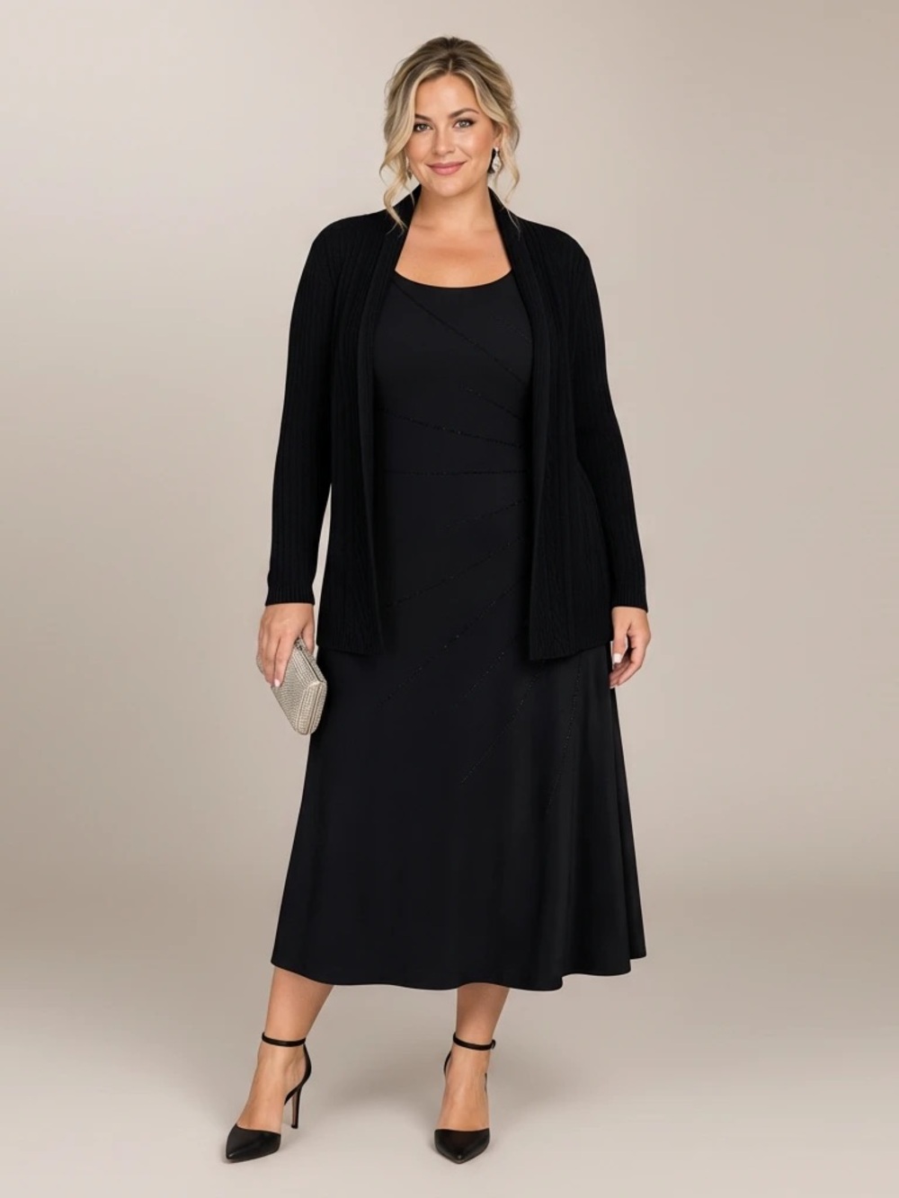 Kim Rogers Black Cable-Knit Open-Front Cardigan Sweater Approx. Women' Size XL